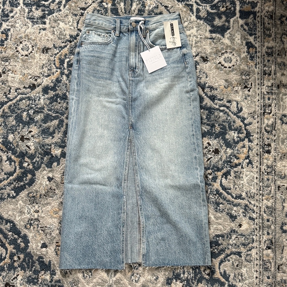 Pistola Light Blue Denim Midi Skirt - Picture 3 of 8